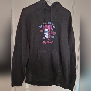 CLOAK Black Hoodie with Pink & Blue Skull Butterfly Graphic Day Of The Dead